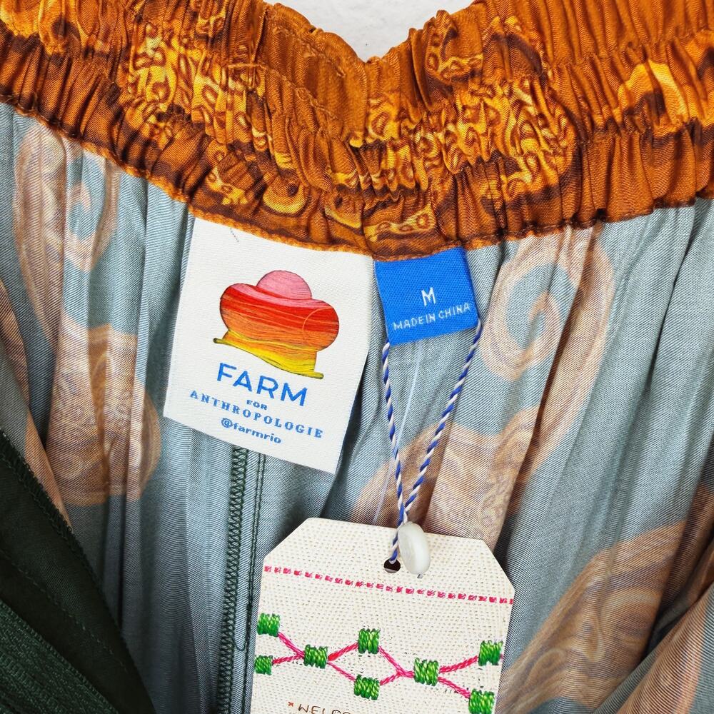 NWT Anthropologie Farm Rio Printed Wide Leg Green Gold Cheetah Satin Pants Med - Picture 7 of 15